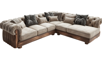Full tufted back round sectional sofa isolated on transparent background