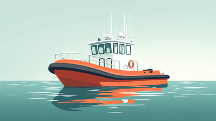 Fototapeta premium A boat is floating on the water with a red life preserver on the side