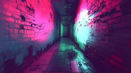 Fototapeta premium Neon glowing brick corridor