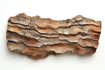 Close-up view of textured bark on a white background.