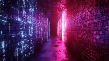 Neon glowing futuristic corridor