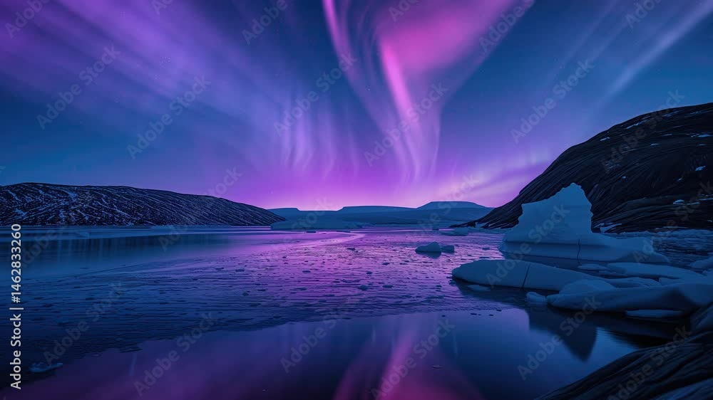 Wall mural greenland aurora purple and the shoreline above iceberg loop generative ai