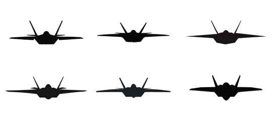 Six Fighter Jet Silhouettes Perfect for Military Designs or Aviation Projects