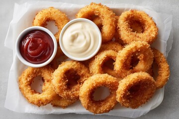 Crispy Fried Onion Rings with Dipping Sauces