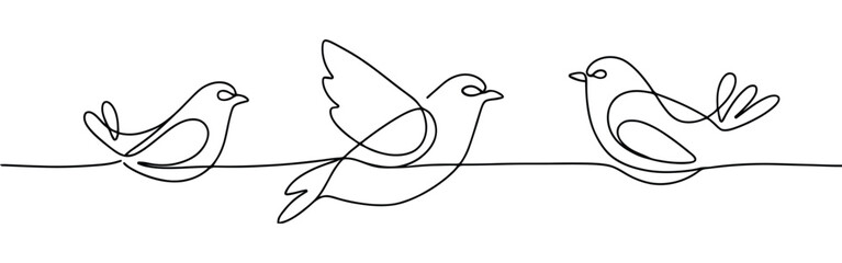 Birds on branches continuous one line drawing. Bird symbol.