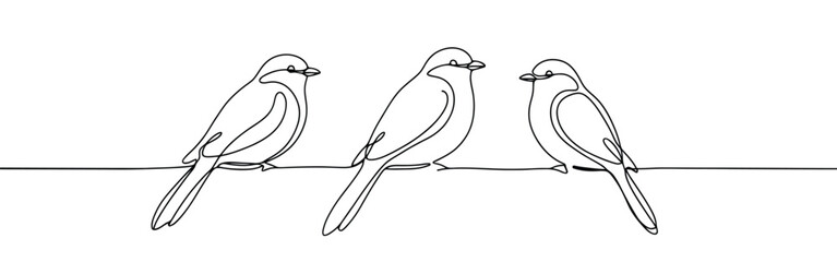 Birds on branches continuous one line drawing. Bird symbol.