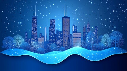 Winter cityscape, snow-covered