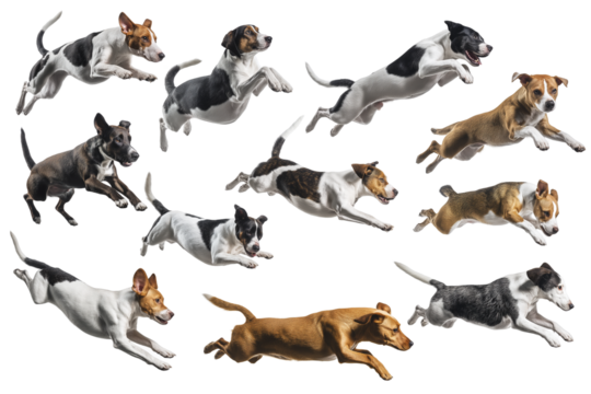Dynamic Action Shots Collection of Dogs in Mid-Air Leaps and Bounds