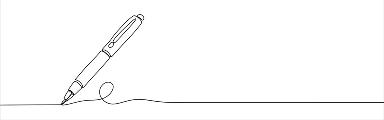 Obraz premium Writing pen continuous one line drawing. Write symbol concept.