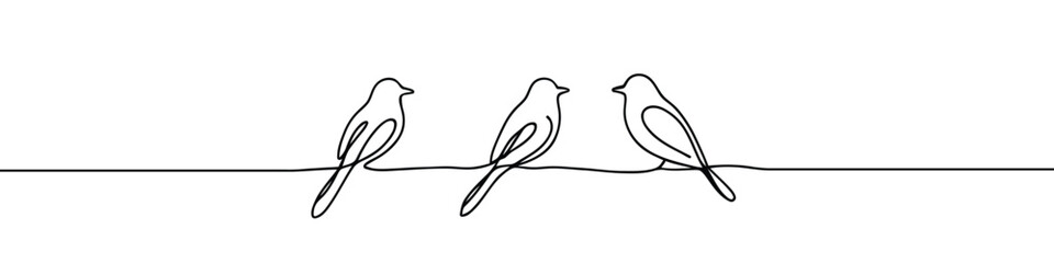 Birds on branches continuous one line drawing. Bird symbol. © drawing lines