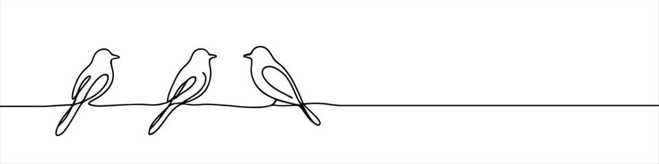 Birds on branches continuous one line drawing. Bird symbol.