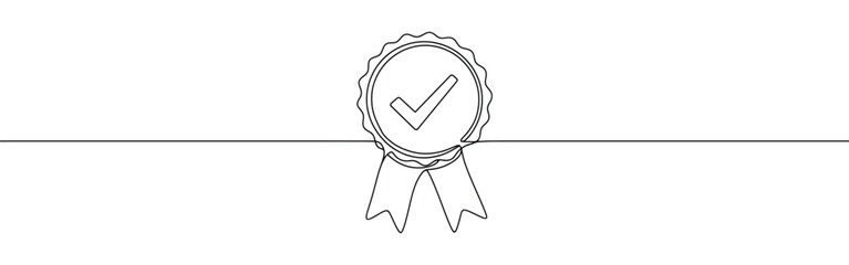 Approved or certified medal continuous one line drawing. Winning award symbol.