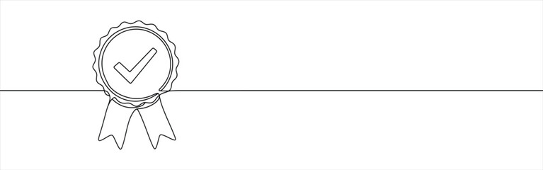 Approved or certified medal continuous one line drawing. Winning award symbol.