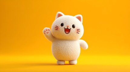 Cheerful plush kitty with a warm yellow background