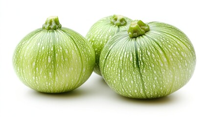 Three round zucchini on white background