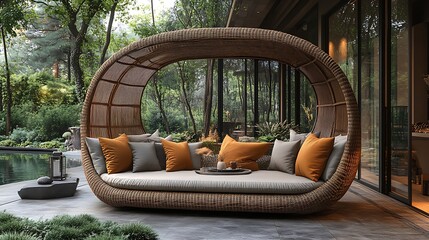 Cozy Outdoor Seating in Hanging Egg Chair with Soft Cushions Photo