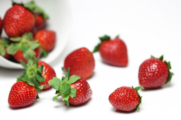 Fresh ripened Strawberries close-up on white