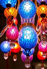 Obraz premium chandelier with many colorful lights hanging from it