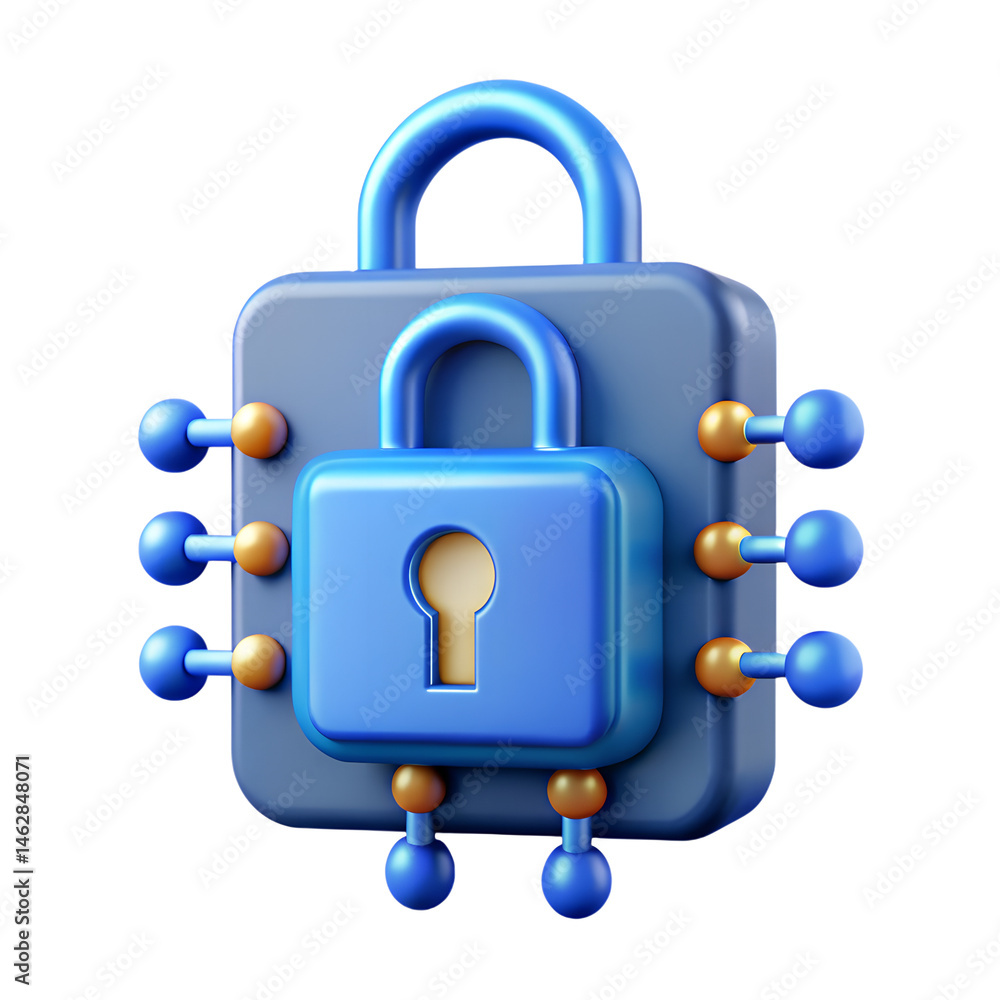 Poster 3d render of a blue padlock icon representing cyber security and data protection