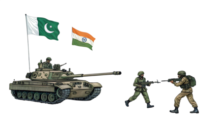 india and pakistan  war on white background PNG. AI GENERATED