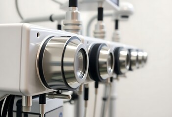 Fototapeta premium row of cameras mounted to the side of a wall