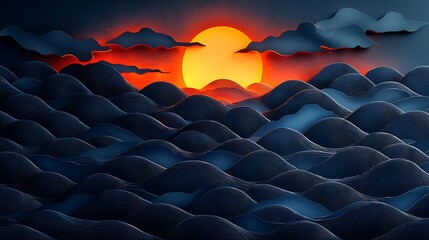 Fototapeta premium a sunset with waves and a bird flying in the sky