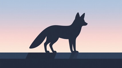 A captivating silhouette of a fox standing on a ledge against a pastel sky, evoking a sense of tranquility and mystery in the animal kingdom, available in 8K resolution 8K