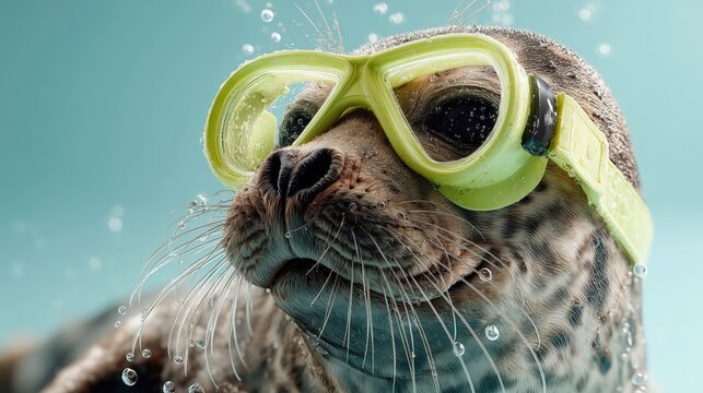 Lustiger Seehund mit Tauchbrille unter Wasser &ndash; humorvolle Tieraufnahme im Sommer