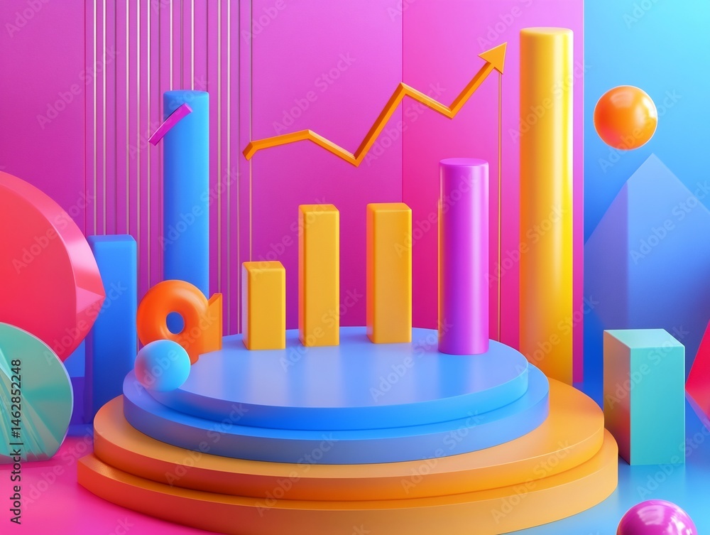 Aufkleber vibrant 3d render of a financial growth graph with abstract geometric shapes