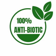  100% Anti-biotic stamp, organic bio, Eco, label, icon, tag, stamp, eco friendly, for advertising, marketing and promotion concept eco friendly label
