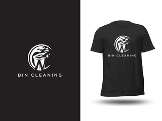 Black and white t-shirt design featuring a logo for a bin cleaning service.  