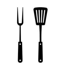 Barbecue fork and spatula grilling tools silhouette