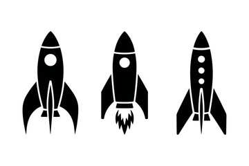 Three black rocket ships vector illustration art