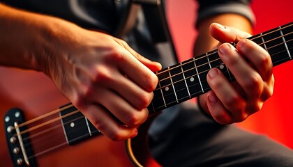 Obraz premium person playing a guitar on a red background