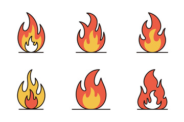 Collection of fire flame vector illustration set