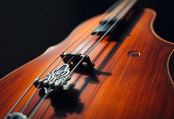 close up of a violin on a black background
