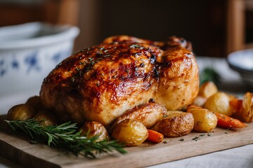 Whole Roasted rotaserrie Chicken with Herbs and Vegetables