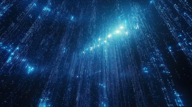 Digital code rain, glowing data streams