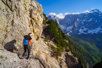 Scenic summer landscape of Mangart mountain (2679m), Triglav National Park, Julian Alps, Europe	