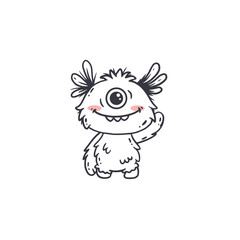 cute monster isolated on white background for coloring pages, magazines. Alien, cartoon character. Sketch, doodle. Vector illustration
