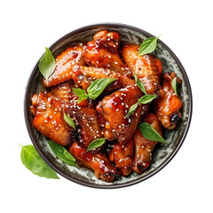 Sticky Honey Garlic Chicken Wings with Sesame and Herbs on a transparent background 