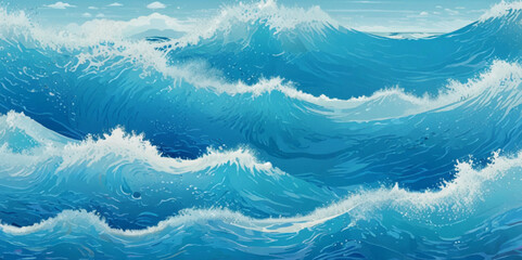 Obraz premium Vector ocean wave line blue and white background. Ocean sea art with natural template. Seamless soft blue ocean pattern wave water background. 