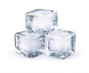 Obraz premium Three clear ice cubes are stacked together on a white surface creating a refreshing, cooling effect.