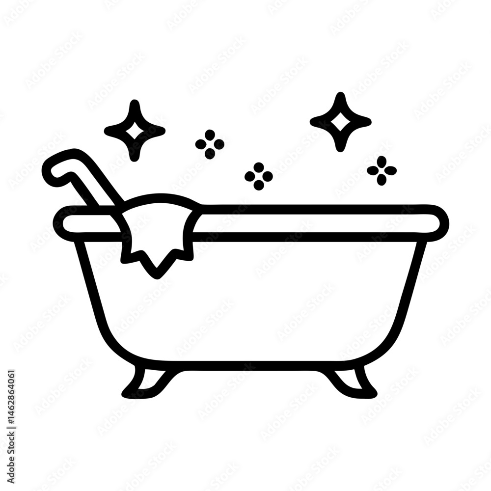 Poster bathtub with sparkles on transparent background for web and graphic design