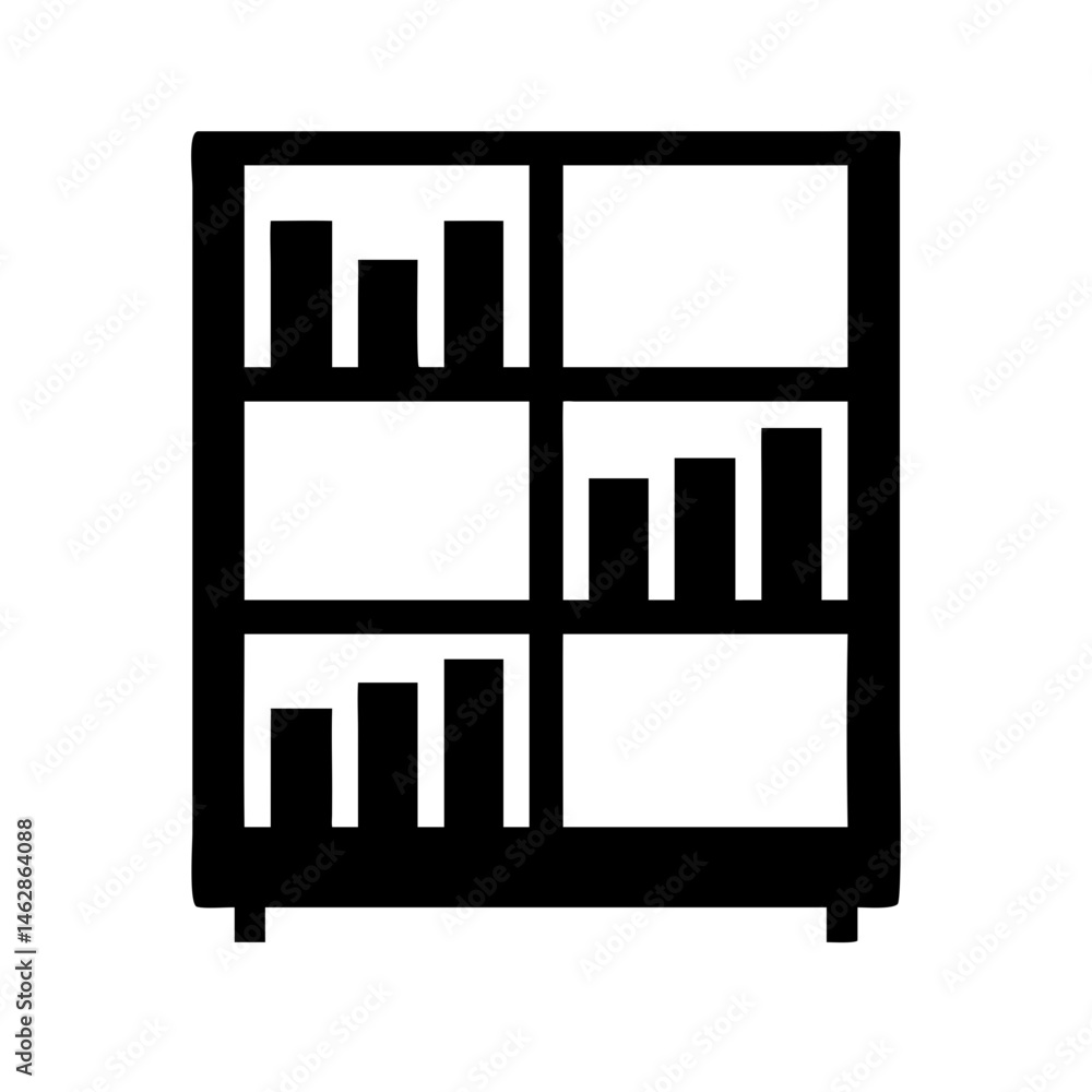 Poster bookshelf silhouette on transparent background for web and graphic design