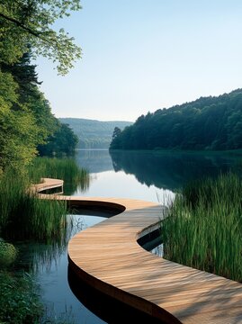 A field of tall golden reeds in Barrinha os Esmoriz, Ovar, Portugal, is transformed into a serene landscape at golden hour, with a wooden boardwalk meandering gently through it