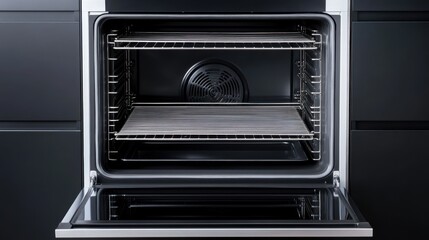 Obraz premium Modern Kitchen Oven Interior with Two Metal Racks Open for Cooking
