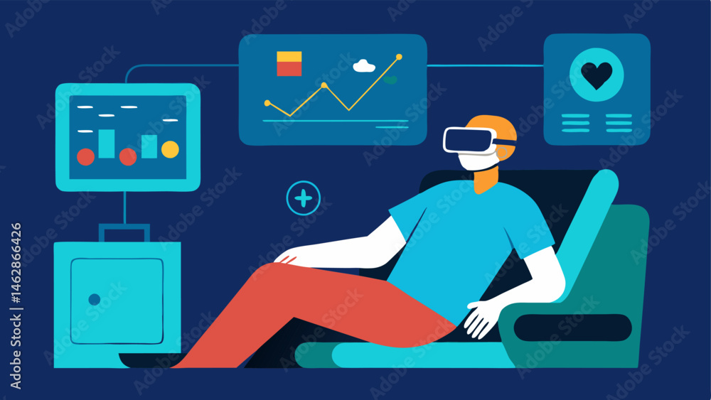 Aufkleber health monitoring a patient reclines in a chair with vr goggles and a dashboard in the background di