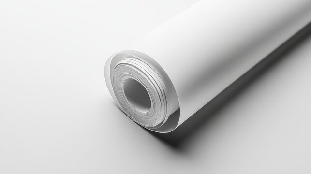 A rolled white foam sheet rests on a white background, possibly being used to exhibit various products