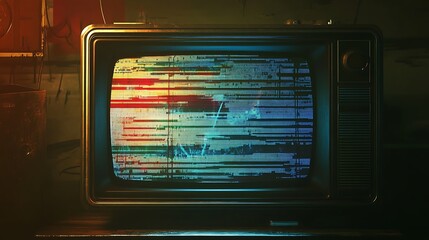 Vintage television with distorted screen